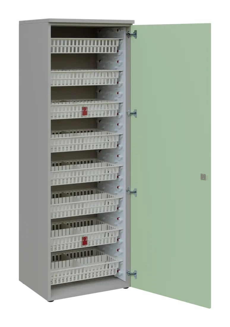 EUROMEDICA D - 66/M ABS skříň léková boxová, 1-dveřová, pravá, 1950x660x535, korpus šedý, dvířka šed